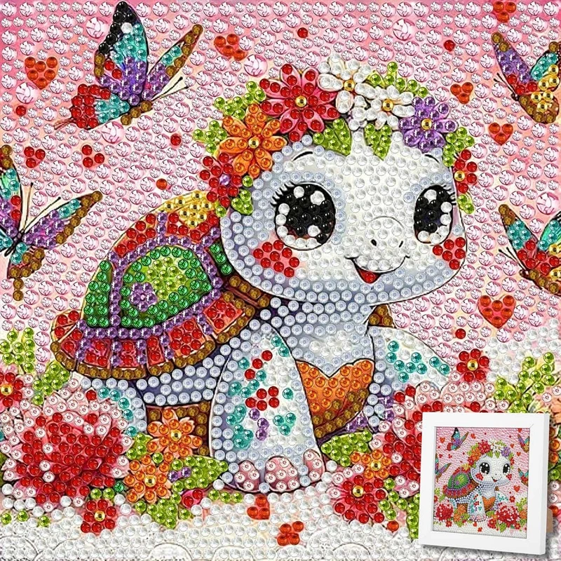 5D Diamond Painting Fröhliche Schildkröte Lilia mit Strasssteinchen