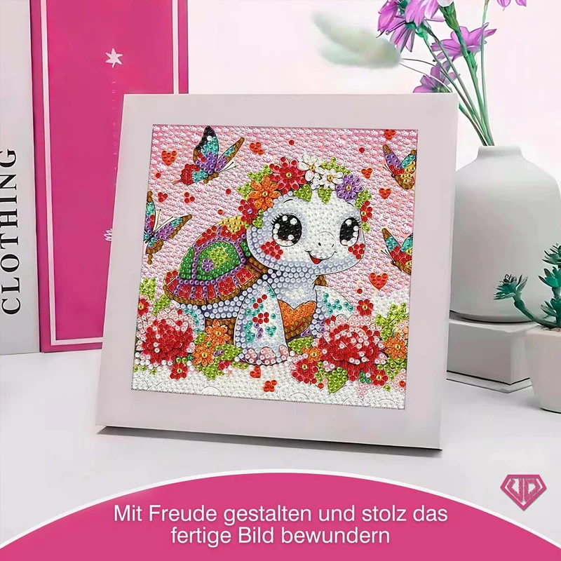 5D Diamond Painting Fröhliche Schildkröte Lilia mit Strasssteinchen
