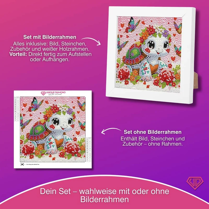 5D Diamond Painting Fröhliche Schildkröte Lilia mit Strasssteinchen