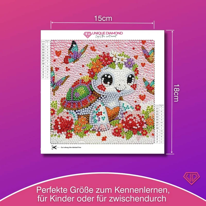 5D Diamond Painting Fröhliche Schildkröte Lilia mit Strasssteinchen