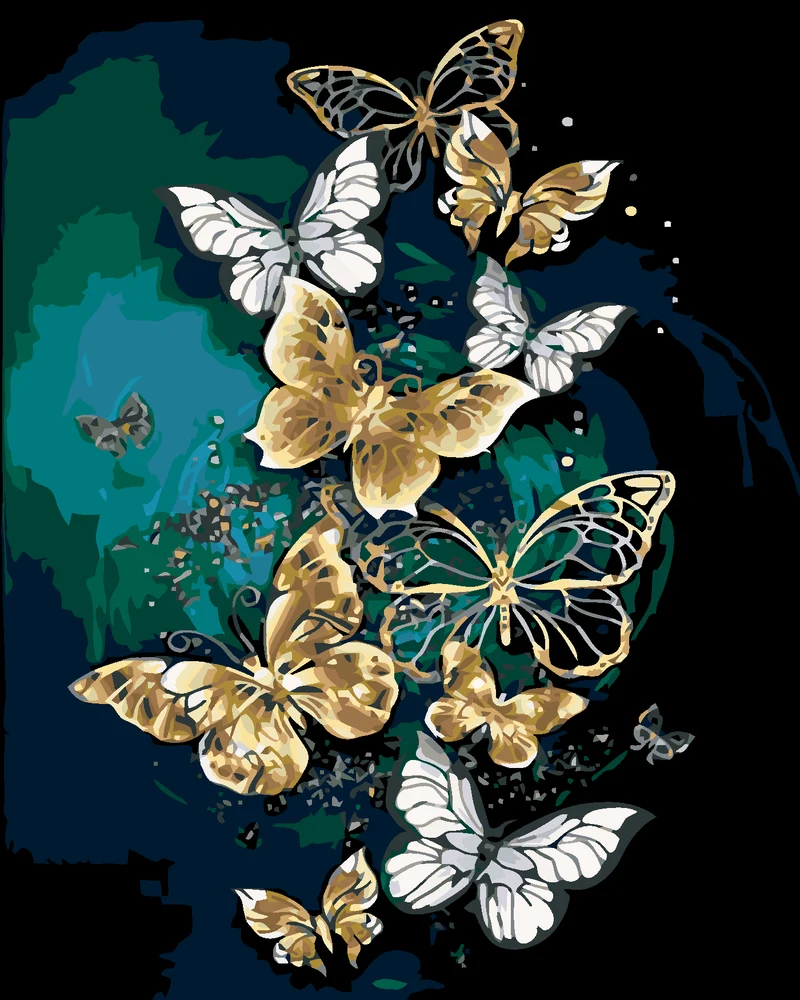 Diamond painting - GOLDENE WEISSE SCHMETTERLINGE