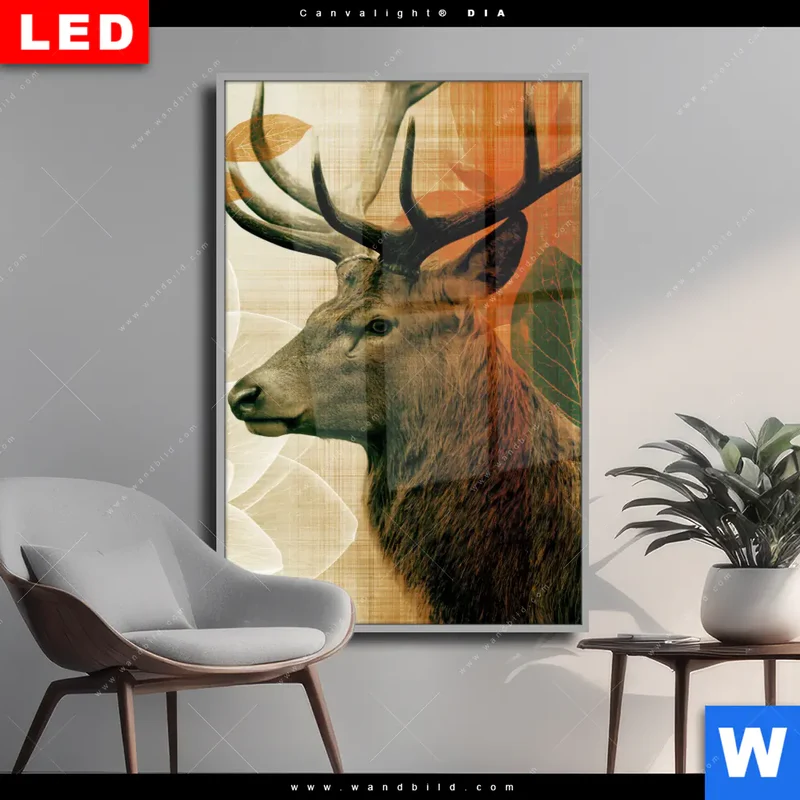 Wechselmotiv Acrylglas Canvalight® DIA | Hirsch - Waldkönig in Herbstfarben | Hochformat