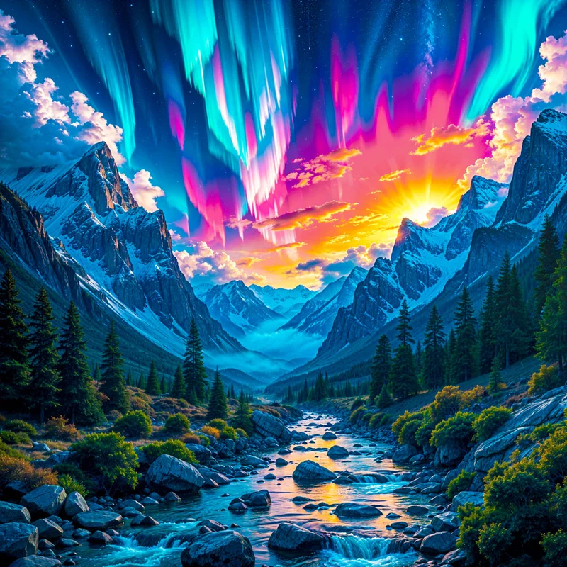 5D Diamond Painting – Aurora over Crystal Valley