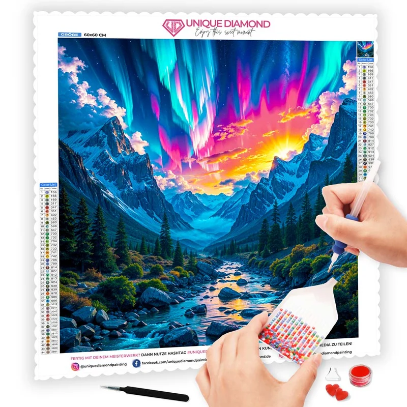 5D Diamond Painting – Aurora over Crystal Valley