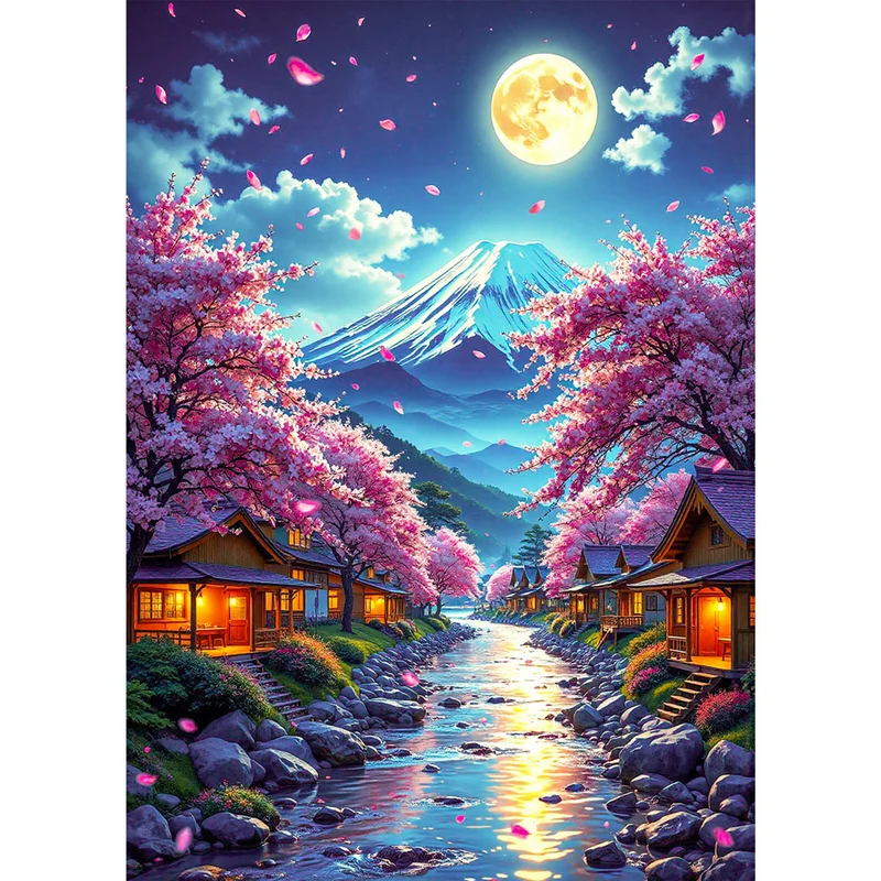 5D Diamond Painting – Moonlight over Hanami River