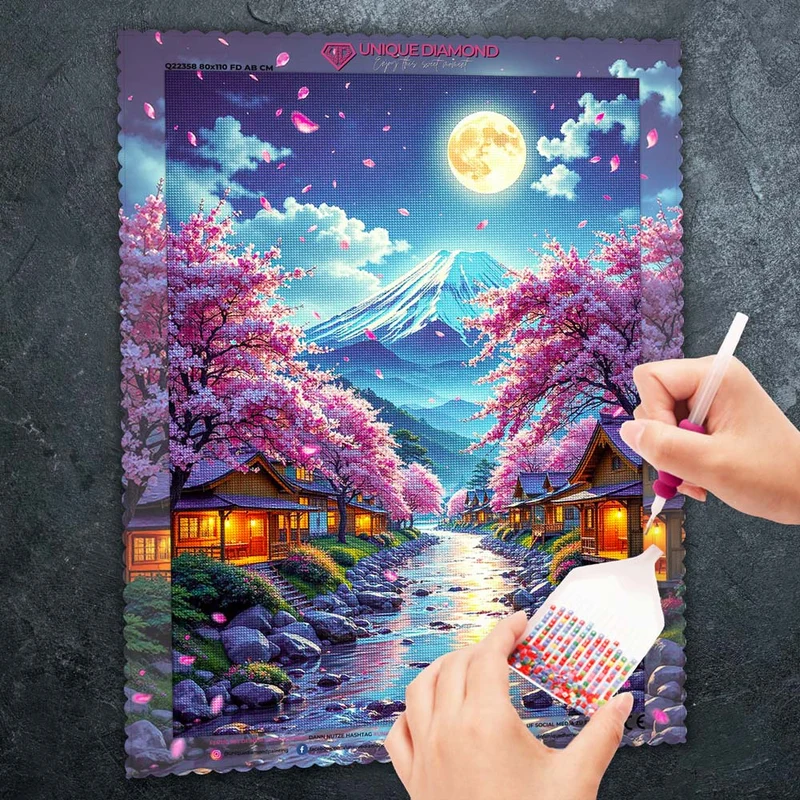 5D Diamond Painting – Moonlight over Hanami River