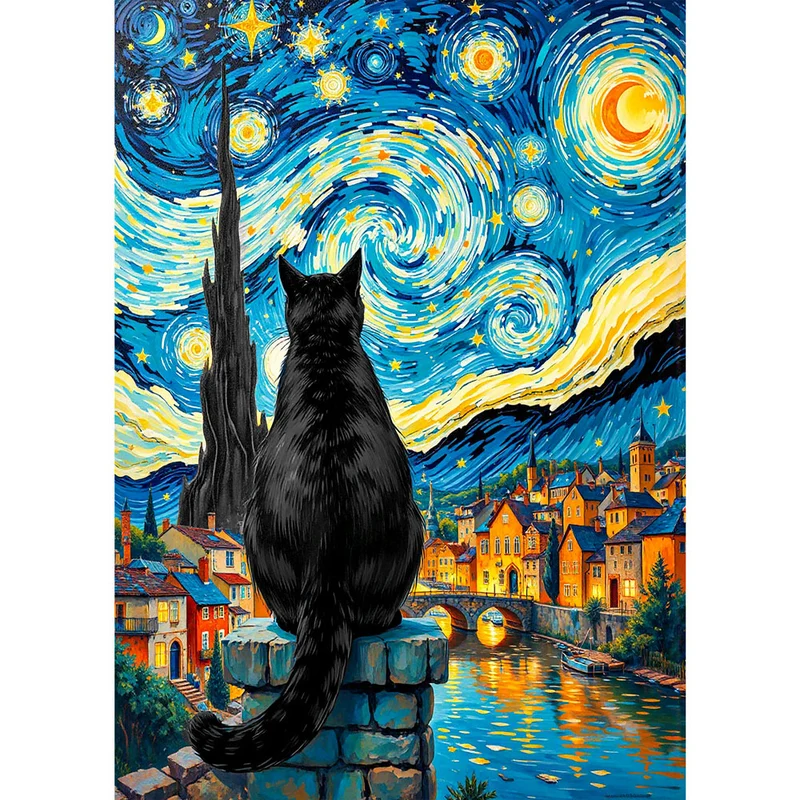 5D Diamond Painting – Sternennacht mit Katze
