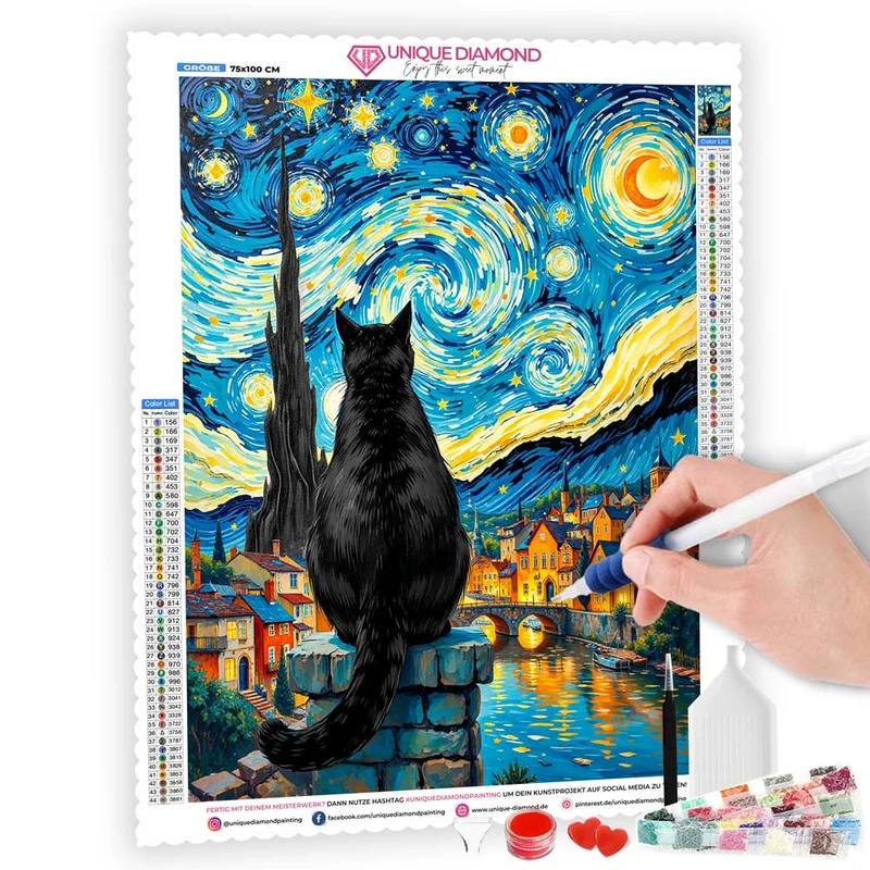 5D Diamond Painting – Sternennacht mit Katze