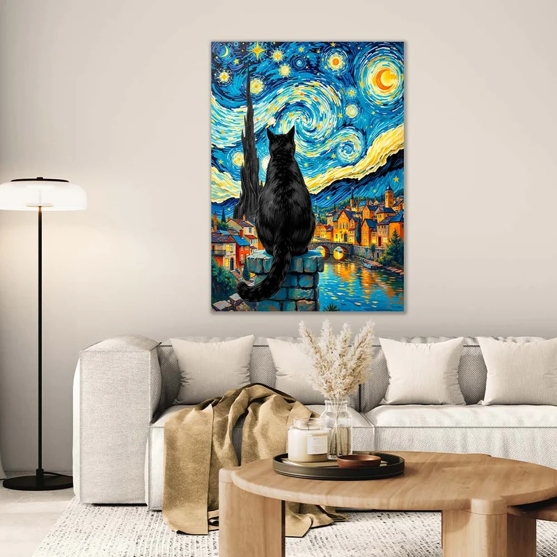 5D Diamond Painting – Sternennacht mit Katze