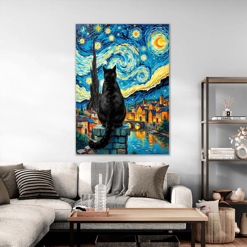 5D Diamond Painting – Sternennacht mit Katze