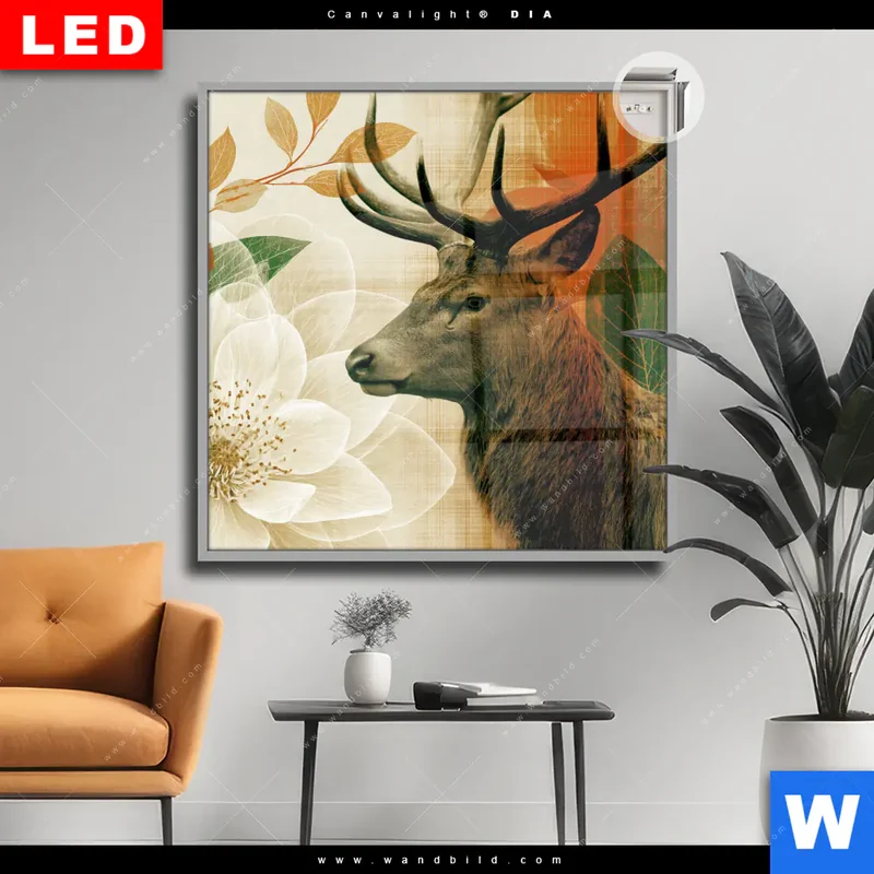 Leuchtbild Acrylglas Canvalight® DIA | Hirsch - Waldkönig in Herbstfarben | Quadrat