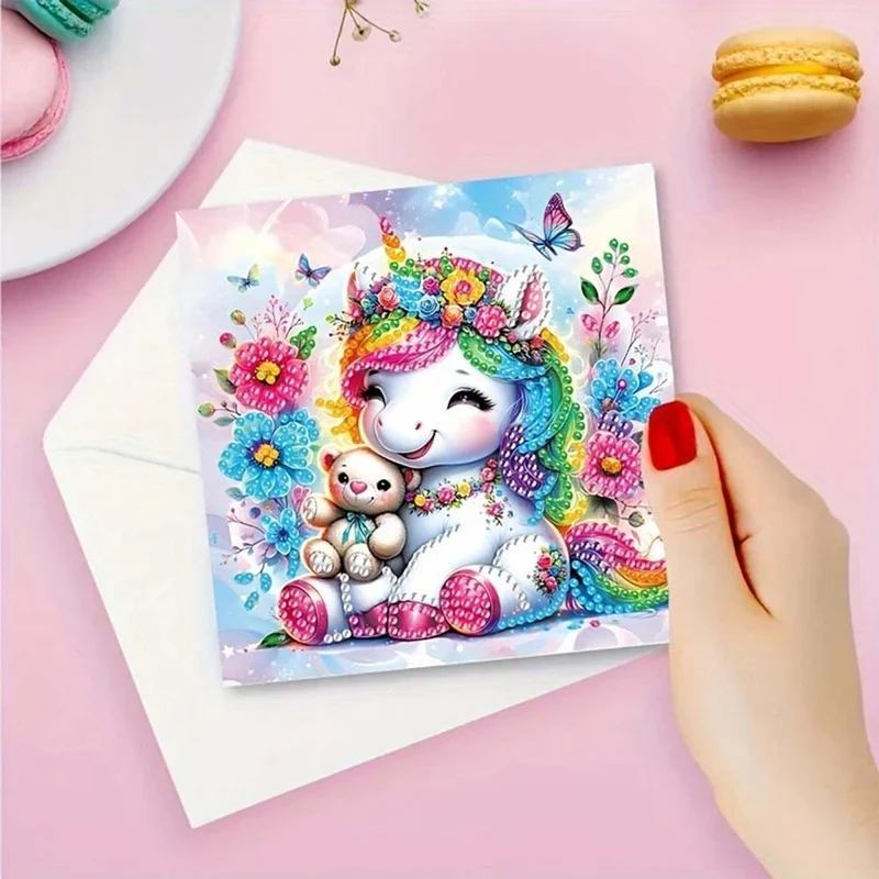 5D Diamond Painting Grußkarten – Regenbogen-Einhörner 6 Stück