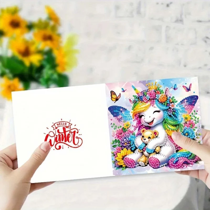 5D Diamond Painting Grußkarten – Regenbogen-Einhörner 6 Stück