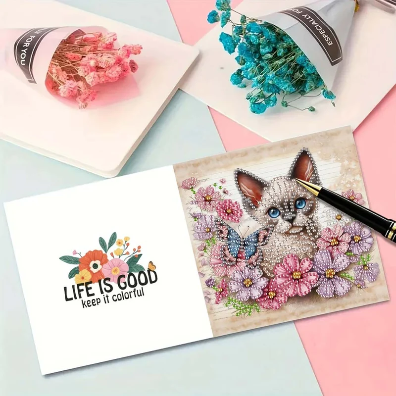 5D Diamond Painting Grußkarten – Tierische Blumengrüße 6 Stück