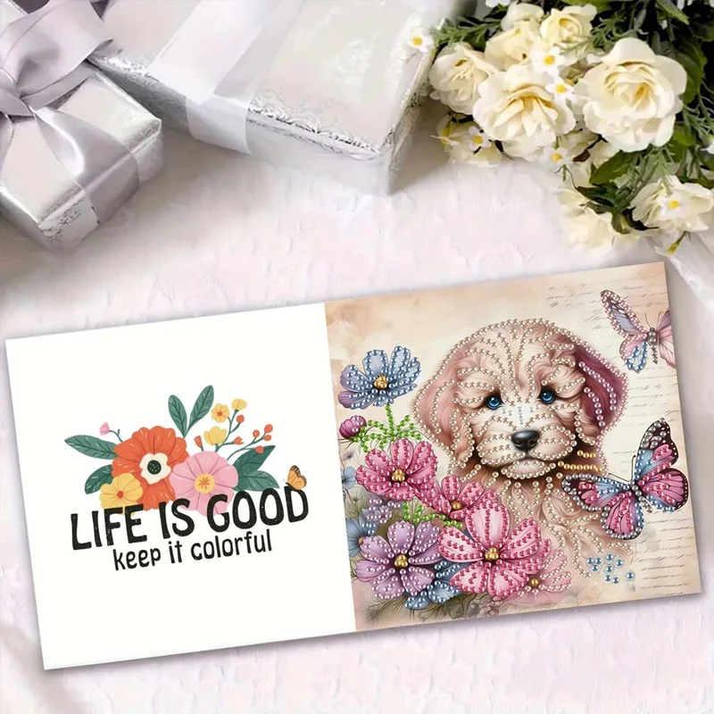 5D Diamond Painting Grußkarten – Tierische Blumengrüße 6 Stück