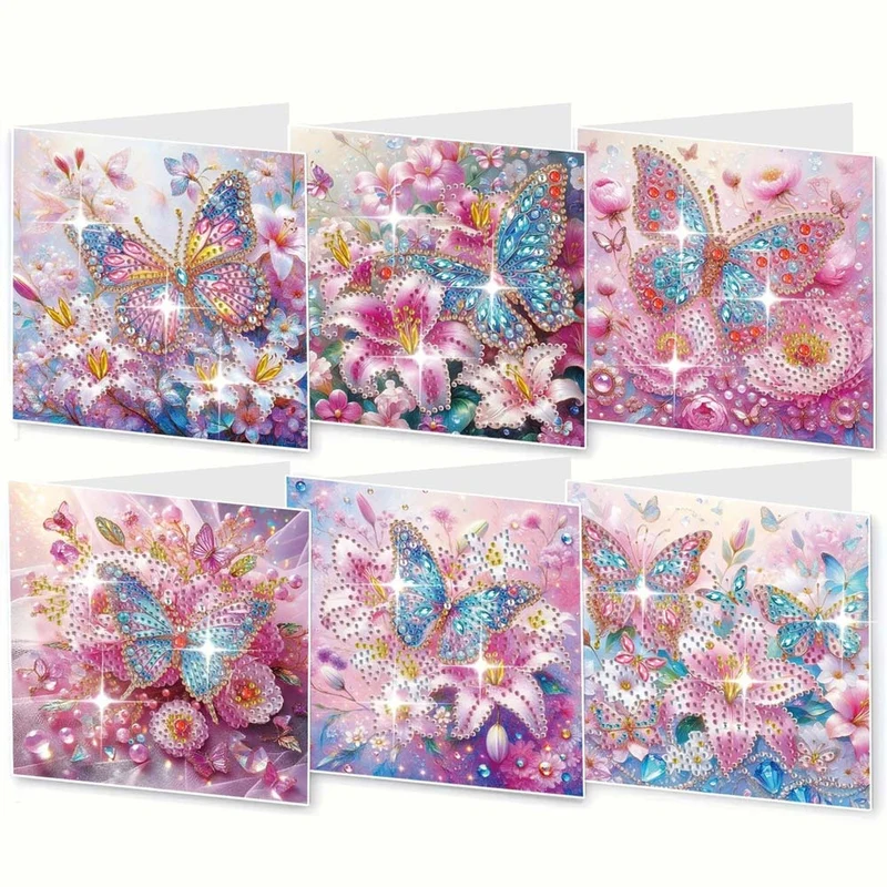 5D Diamond Painting Grußkarten – Schmetterlingszauber 6 Stück