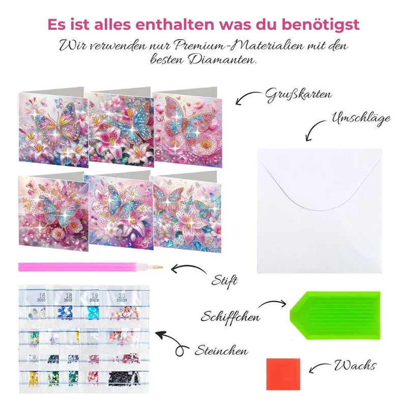 5D Diamond Painting Grußkarten – Schmetterlingszauber 6 Stück