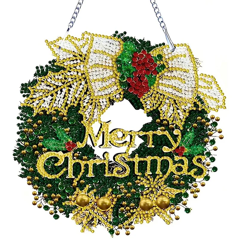 5D Diamond Painting Türkranz – Glitzerkranz Merry Christmas