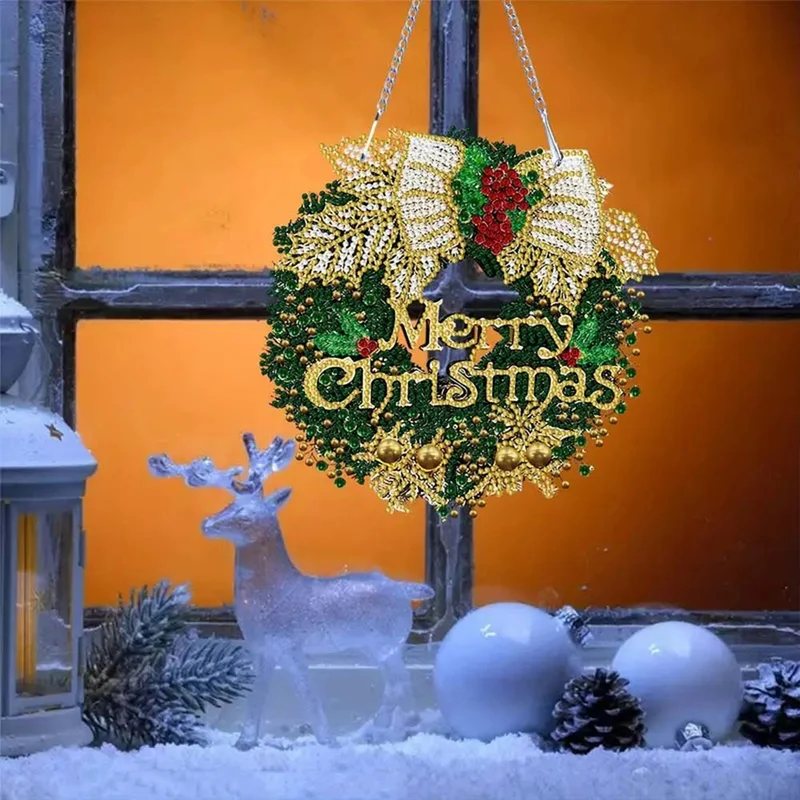 5D Diamond Painting Türkranz – Glitzerkranz Merry Christmas