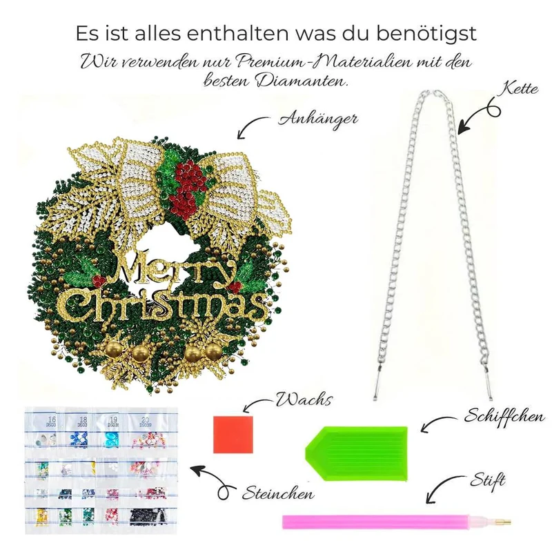 5D Diamond Painting Türkranz – Glitzerkranz Merry Christmas