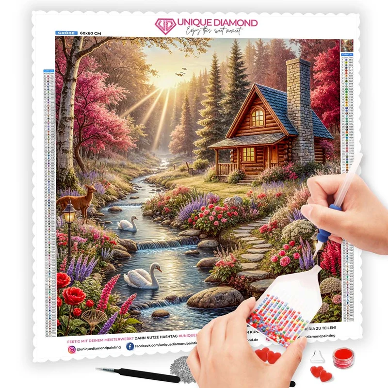 5D Diamond Painting – Zauberhütte im Morgenlicht