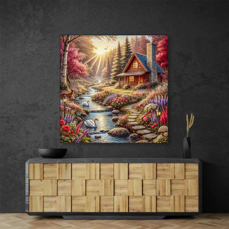 5D Diamond Painting – Zauberhütte im Morgenlicht