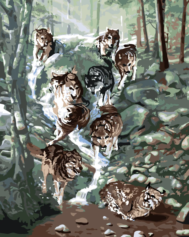 Diamond painting - WÖLFE AUF DER JAGD NACH DEM LUCHS (D. RUSTY RUST)