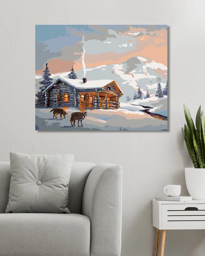 Diamond painting - WÖLFE UND HÜTTE IM WINTER (D. RUSTY RUST)