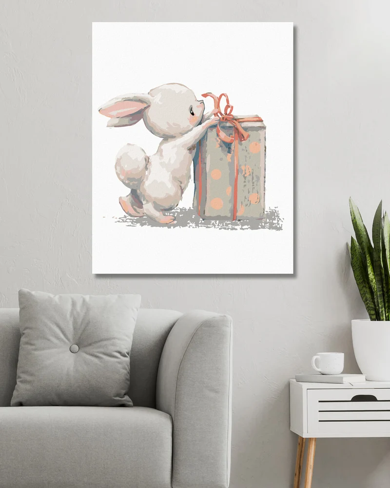 Diamond painting - HASE MIT GEBURTSTAGSGESCHENK