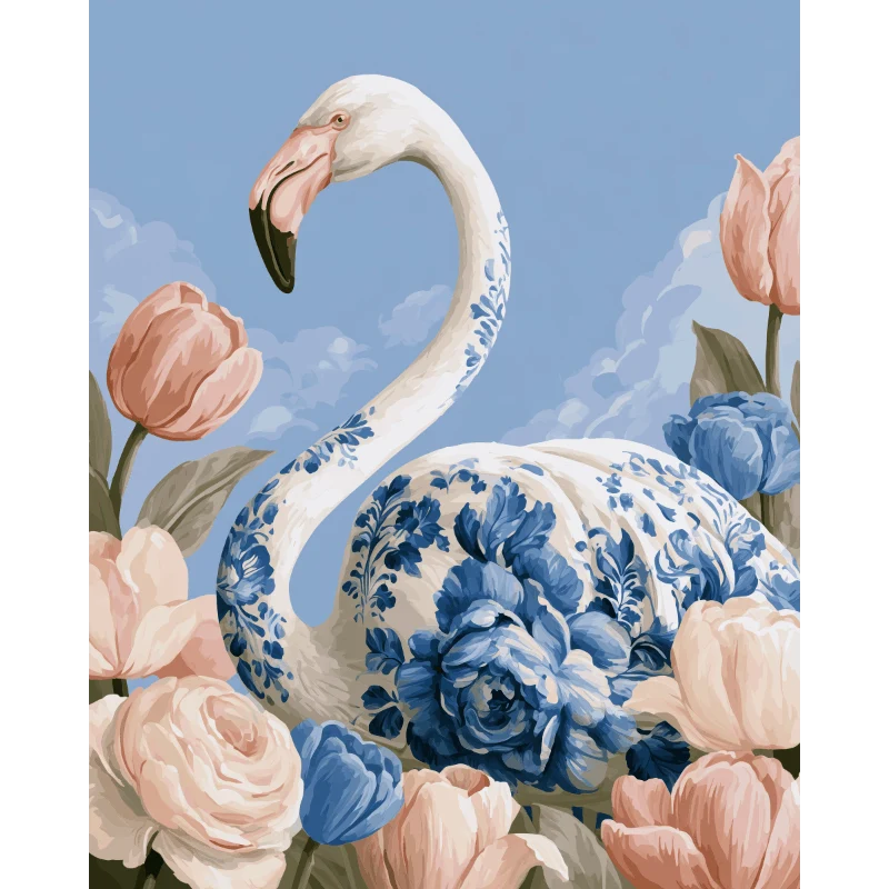 Flamingo zwischen Tulpen