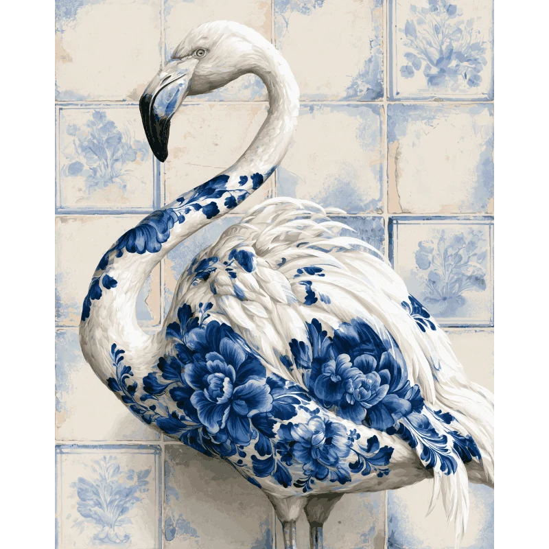 Flamingo auf Delfter Kachel