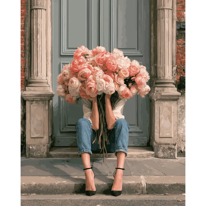 Hinter dem Blumenstrauß