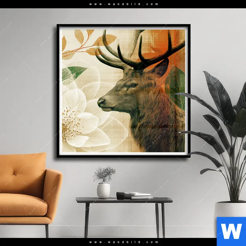 Poster | Hirsch - Waldkönig in Herbstfarben | Quadrat