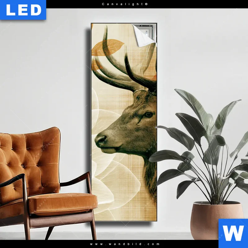 Canvalight® Leuchtbild | Hirsch - Waldkönig in Herbstfarben | Schmal
