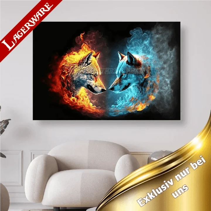 Wolfsköpfe Feuer Wasser LA- 5D DIY Diamond Painting