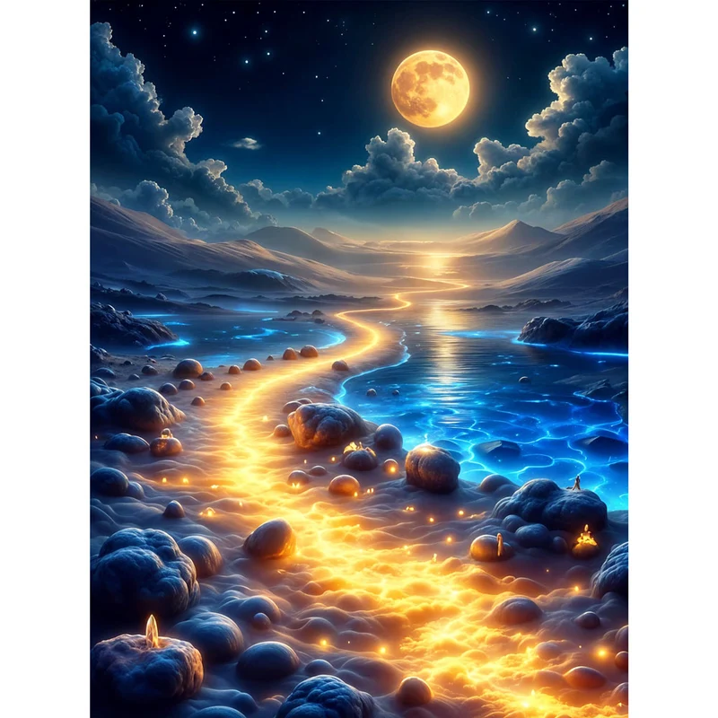 5D Diamond Painting – Pfad aus Mondlicht