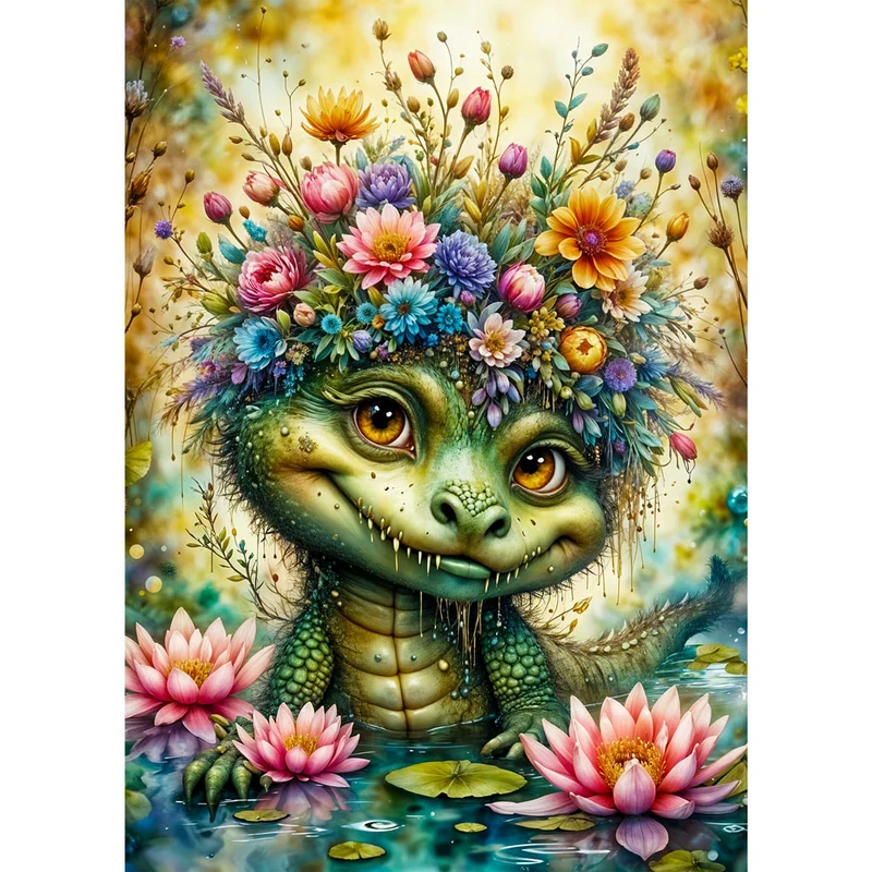 5D Diamond Painting – Fröhliches Blumen-Krokodil