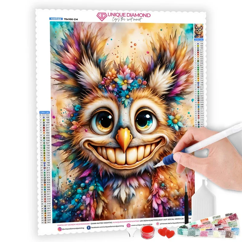 5D Diamond Painting – Grinse-Eule Glubschi