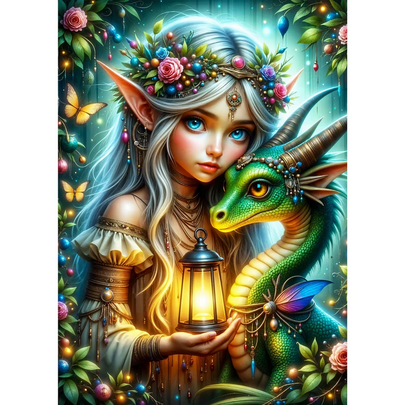 5D Diamond Painting – Elfenlicht und Drachenzauber
