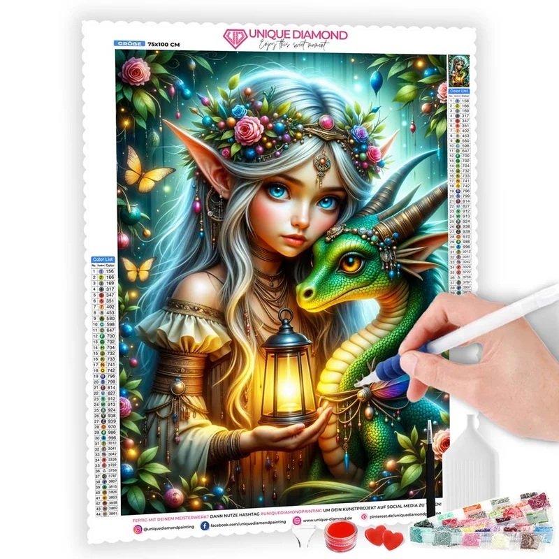 5D Diamond Painting – Elfenlicht und Drachenzauber