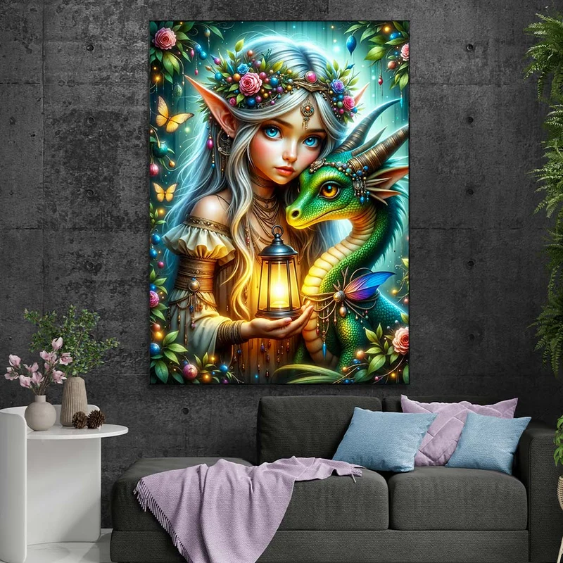 5D Diamond Painting – Elfenlicht und Drachenzauber