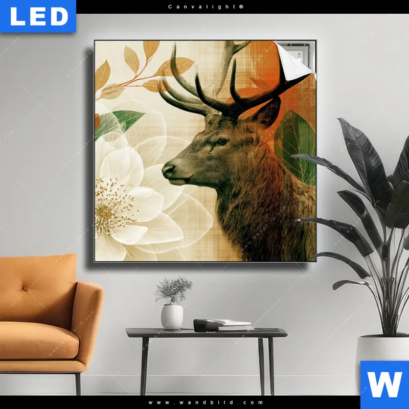 Canvalight® Leuchtbild | Hirsch - Waldkönig in Herbstfarben | Quadrat