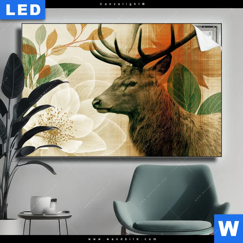 Canvalight® Leuchtbild | Hirsch - Waldkönig in Herbstfarben | Querformat