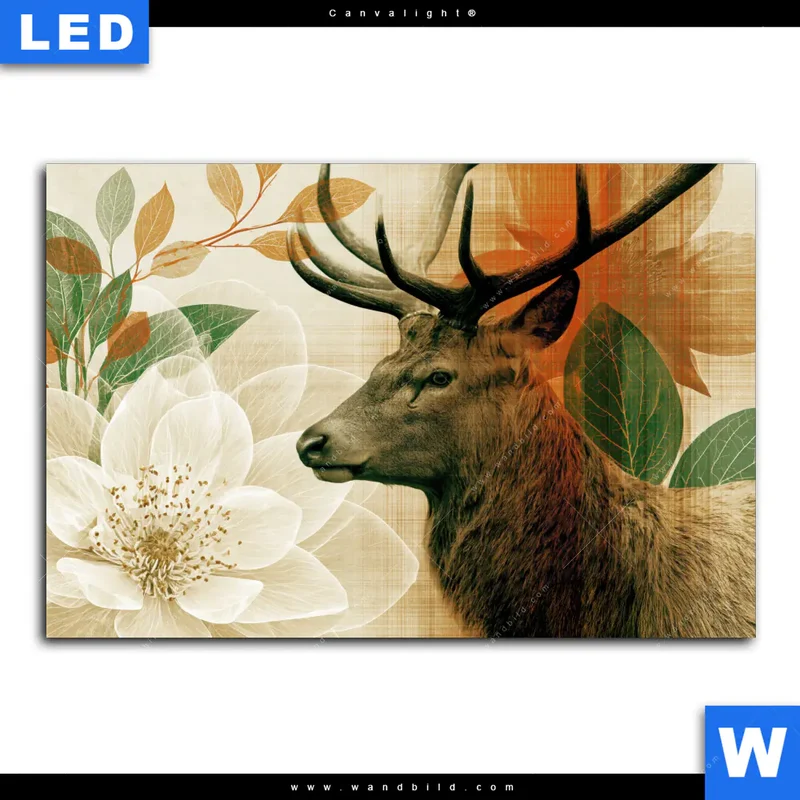 Canvalight® Leuchtbild | Hirsch - Waldkönig in Herbstfarben | Querformat