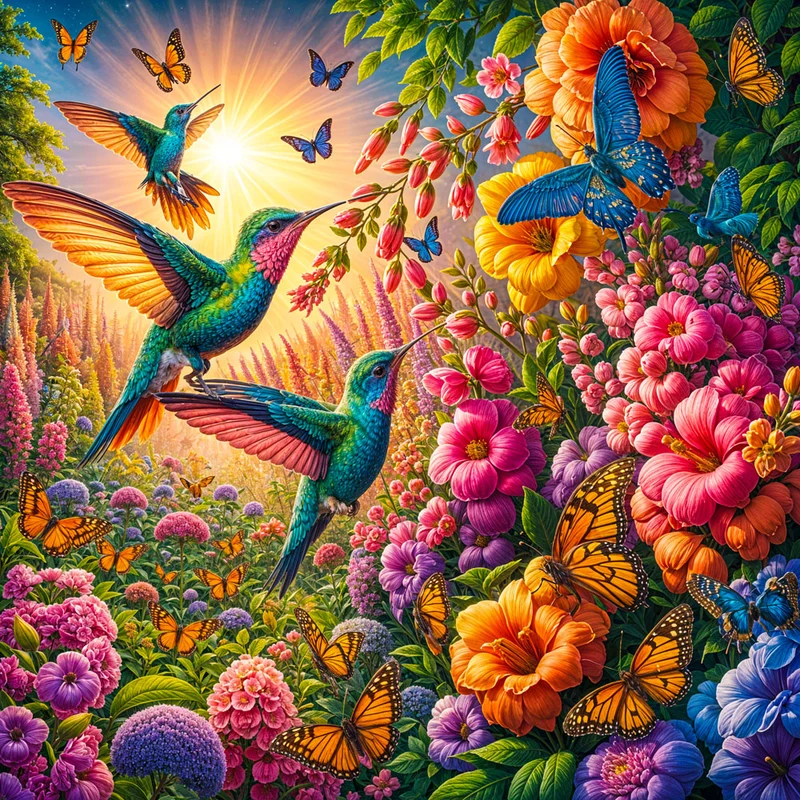 5D Diamond Painting – Zauberhafte Kolibris im Blütenmeer