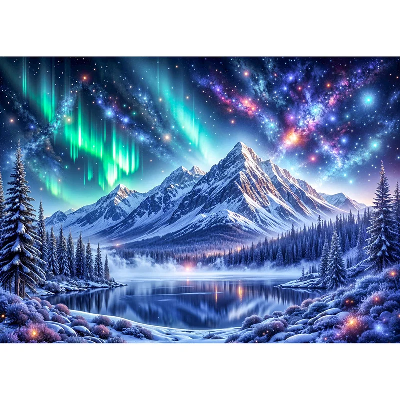 5D Diamond Painting – Polarlichter über den Bergen