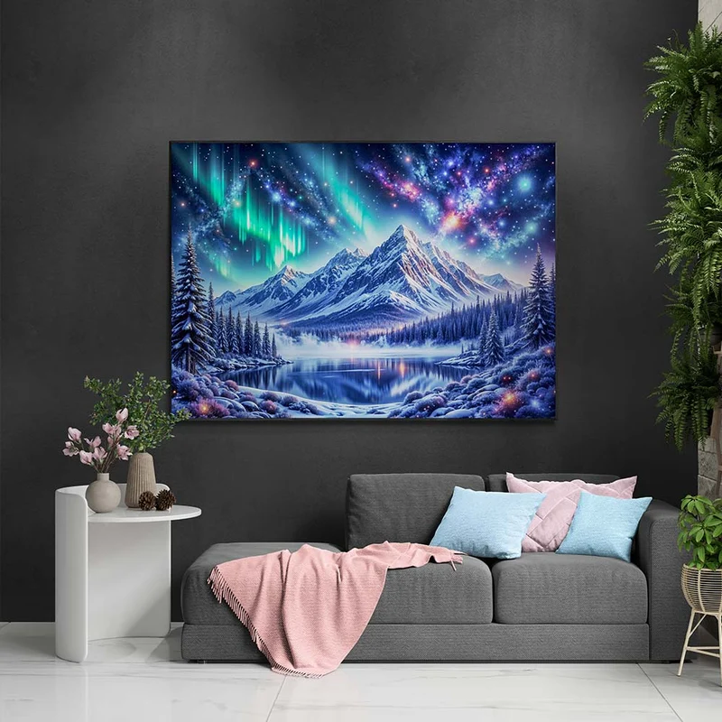 5D Diamond Painting – Polarlichter über den Bergen