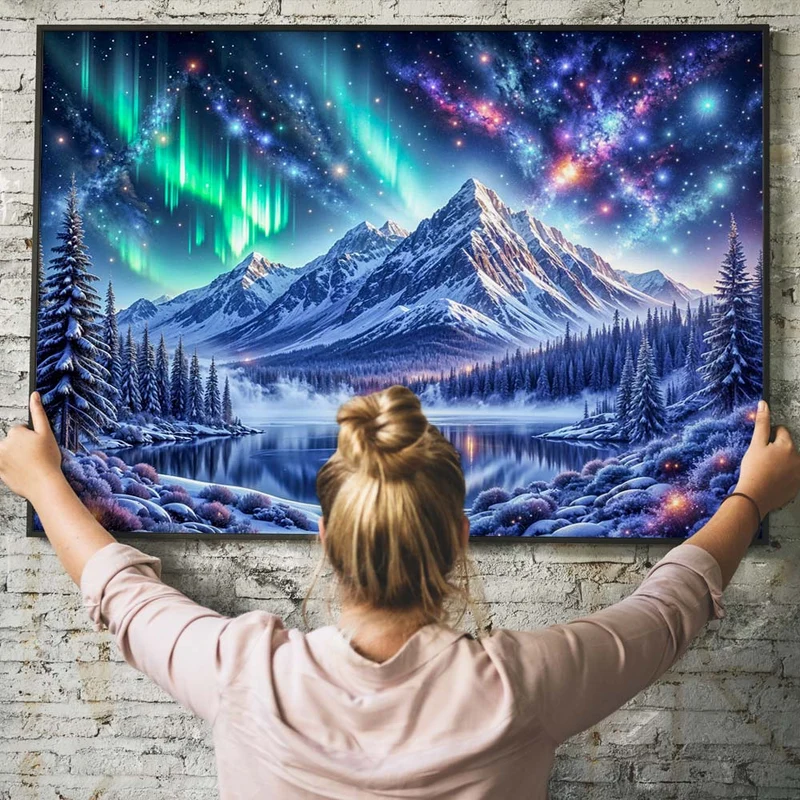5D Diamond Painting – Polarlichter über den Bergen