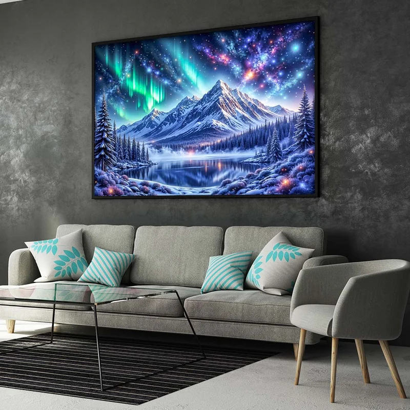5D Diamond Painting – Polarlichter über den Bergen