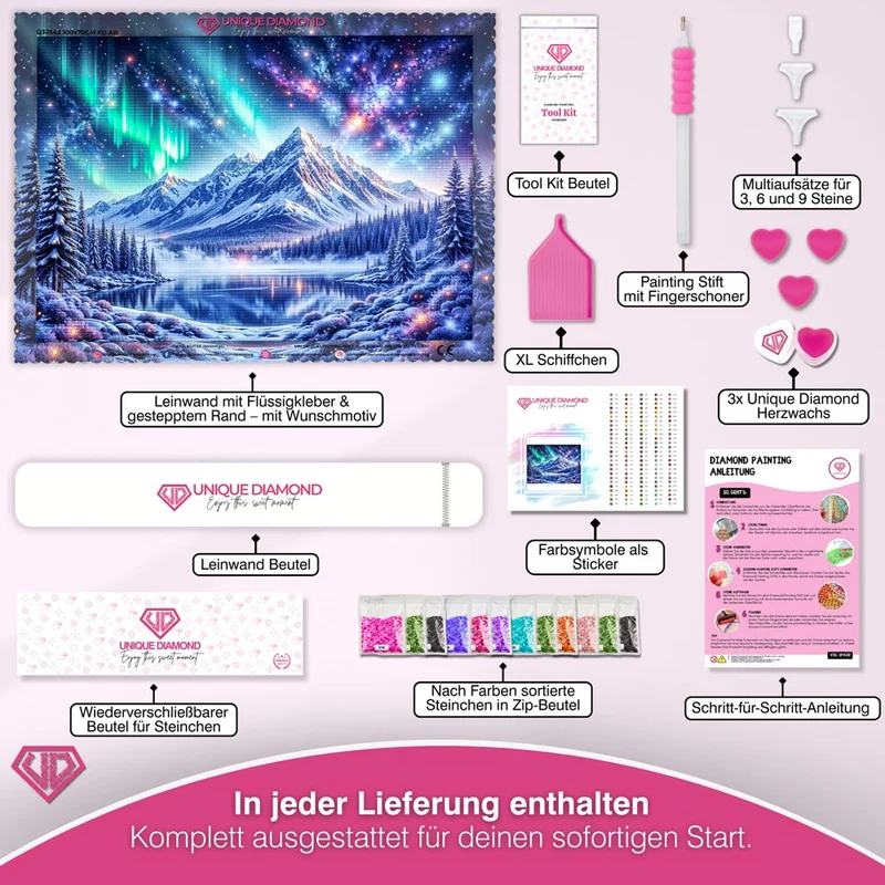 5D Diamond Painting – Polarlichter über den Bergen